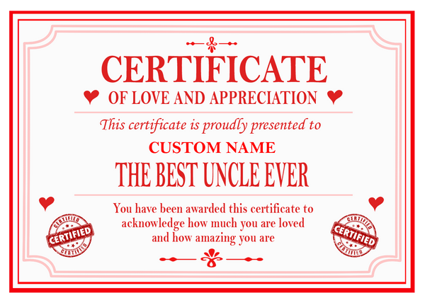Best Mum, Dad, Brother, Sister, Auntie or Uncle Certificate