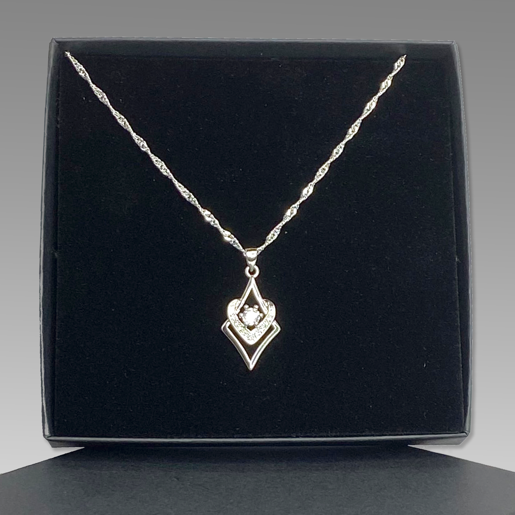 Diamond Shaped Heart Necklace - Valentines or Mothers Day Gift