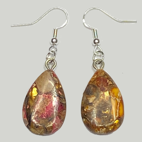 925 Silver Bronzite Natural & Synthetic Drop Earrings - One Of A Kind Autumn Bronze