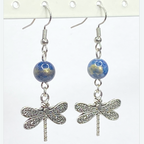 Natural Mashan Jade with Alloy Dragonfly Dangle Earrings