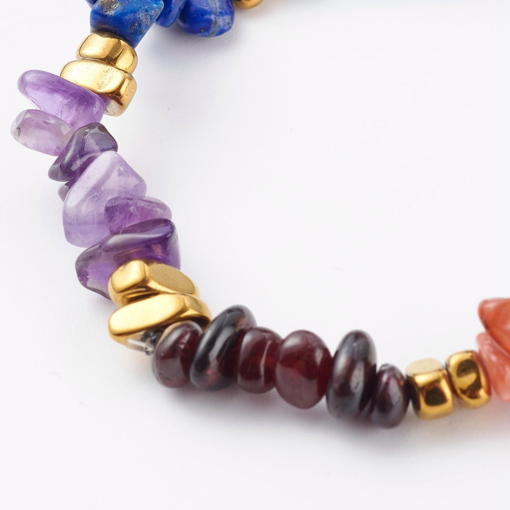 Golden Chips And Crystal Gemstone Bracelet Chakra Natural Stretch Reiki