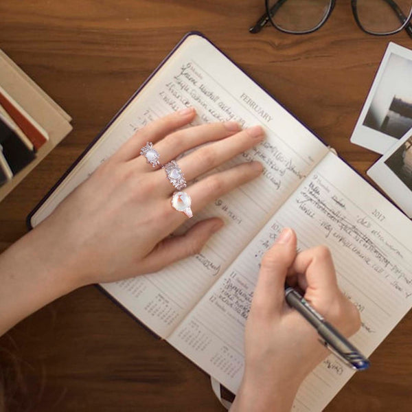 925 Sterling Silver Half Moonstone Ring