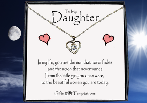 Daughter Sun and Moon Boxed Message Necklace