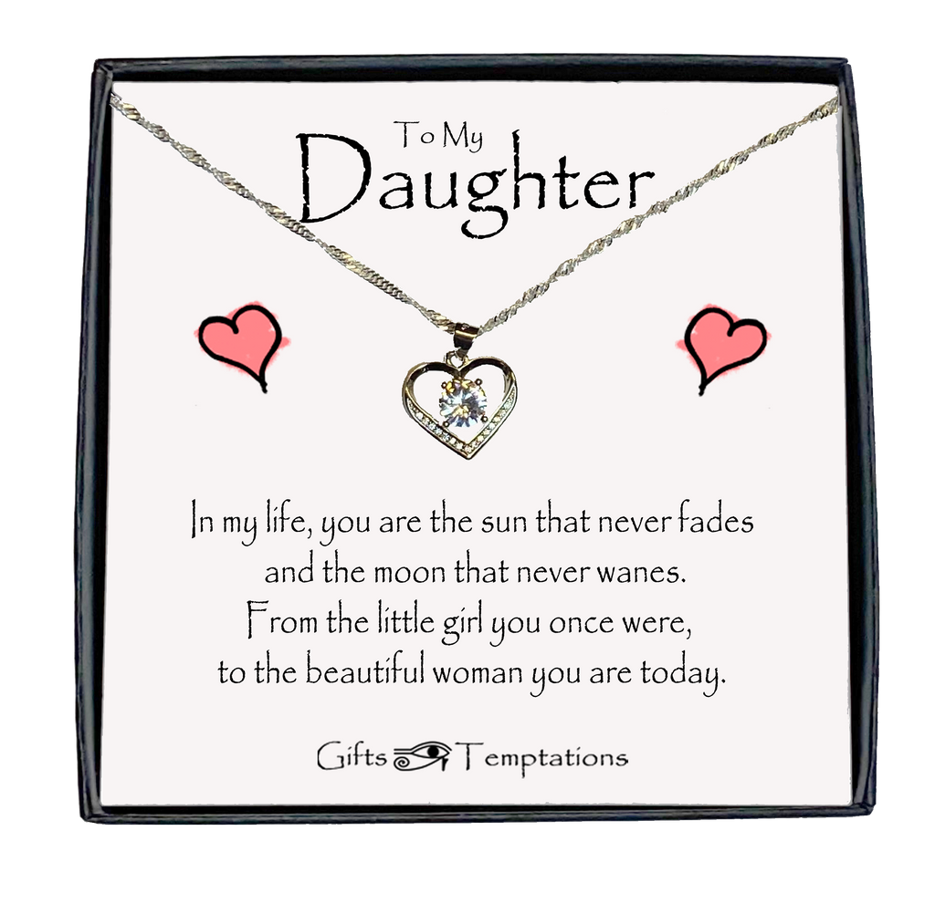 Daughter Sun and Moon Boxed Message Necklace