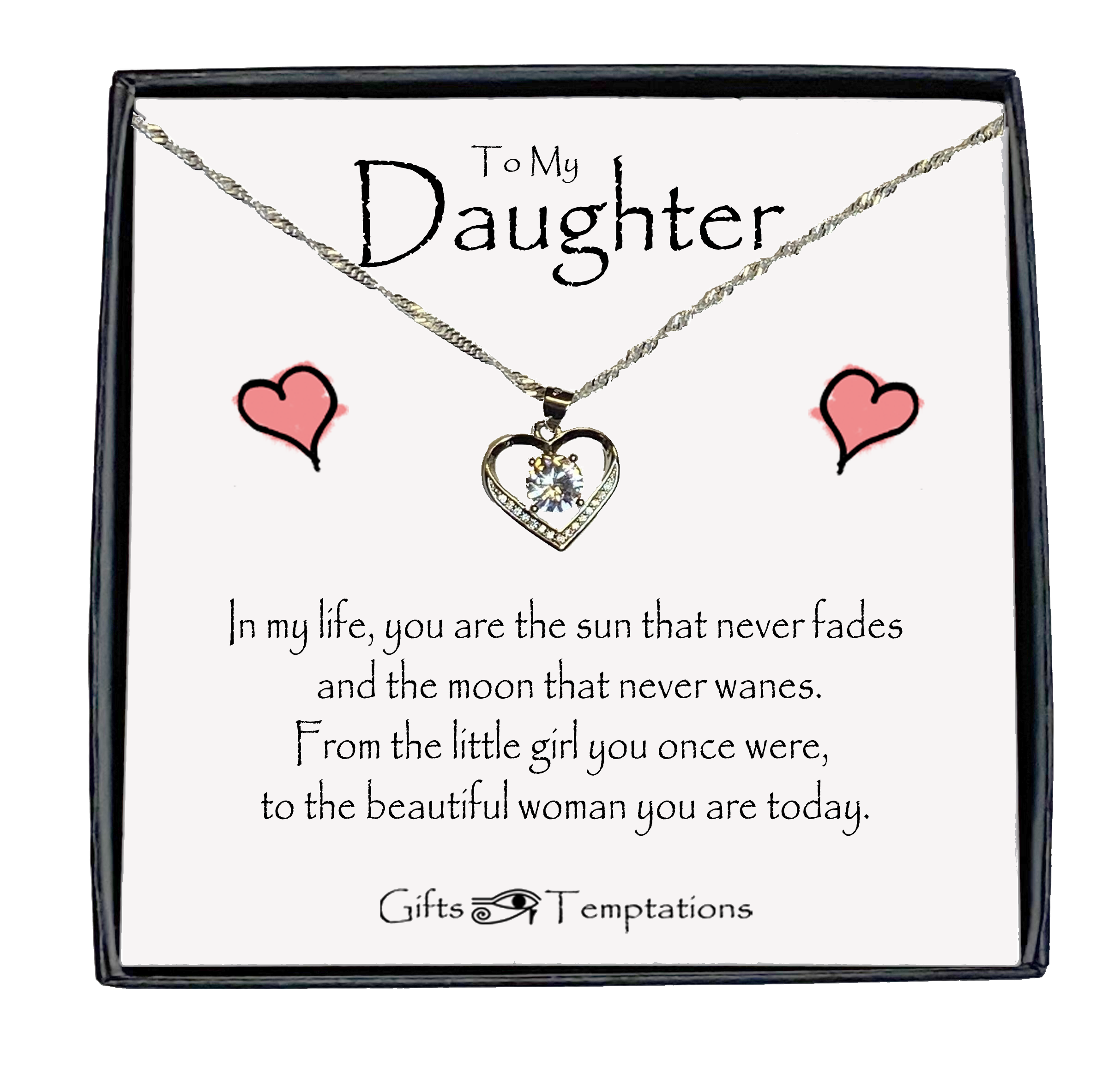 Daughter Sun and Moon Boxed Message Necklace
