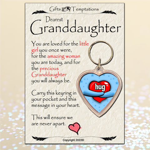 Blue Granddaughter Hug from Me to You Keyring, Letter Box Hug, Thinking of You