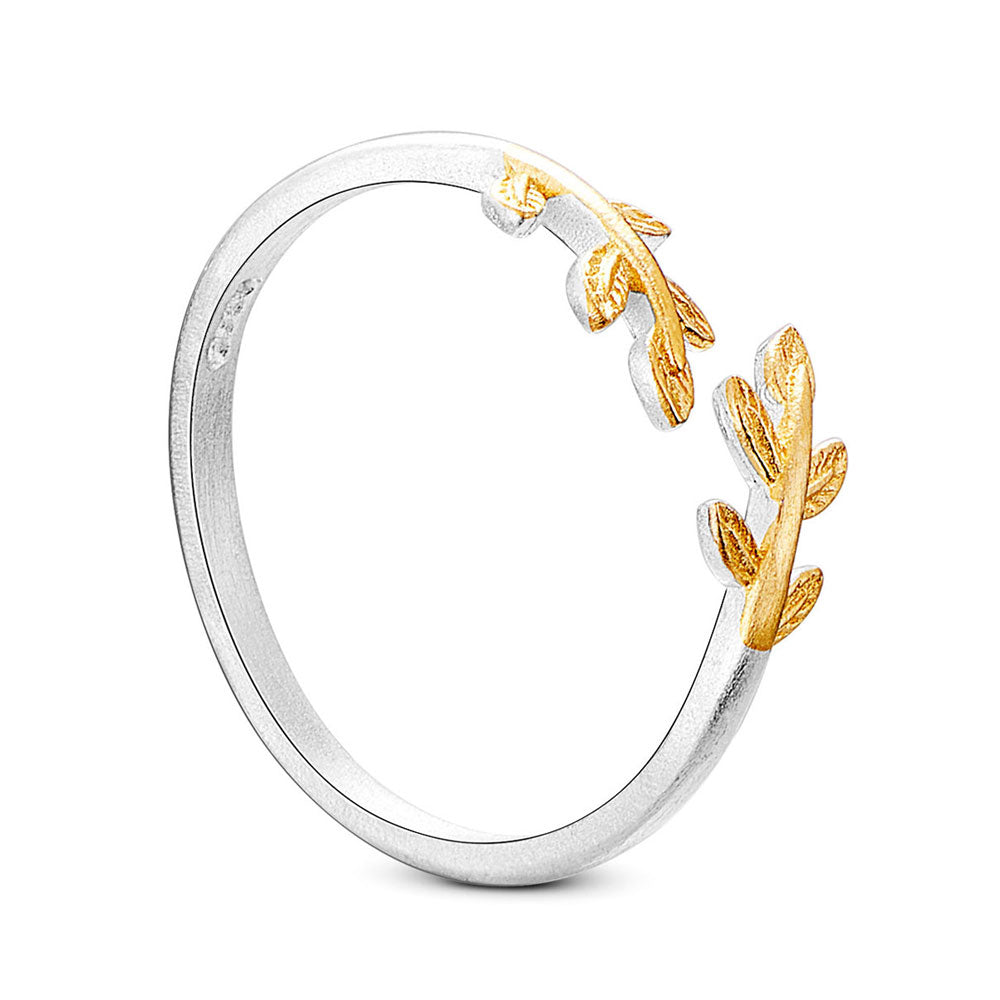 925 Sterling Silver 24K Gold Tipped Leaf Ring