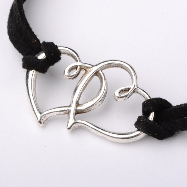 Double Heart Charm Leather Bracelet for Mum, Daughter, Sister Girlfriend