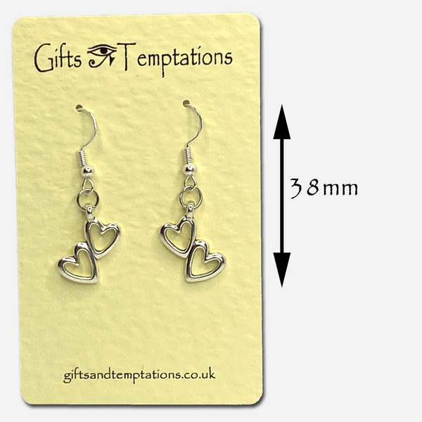 925 Silver Double Heart Drop Earrings