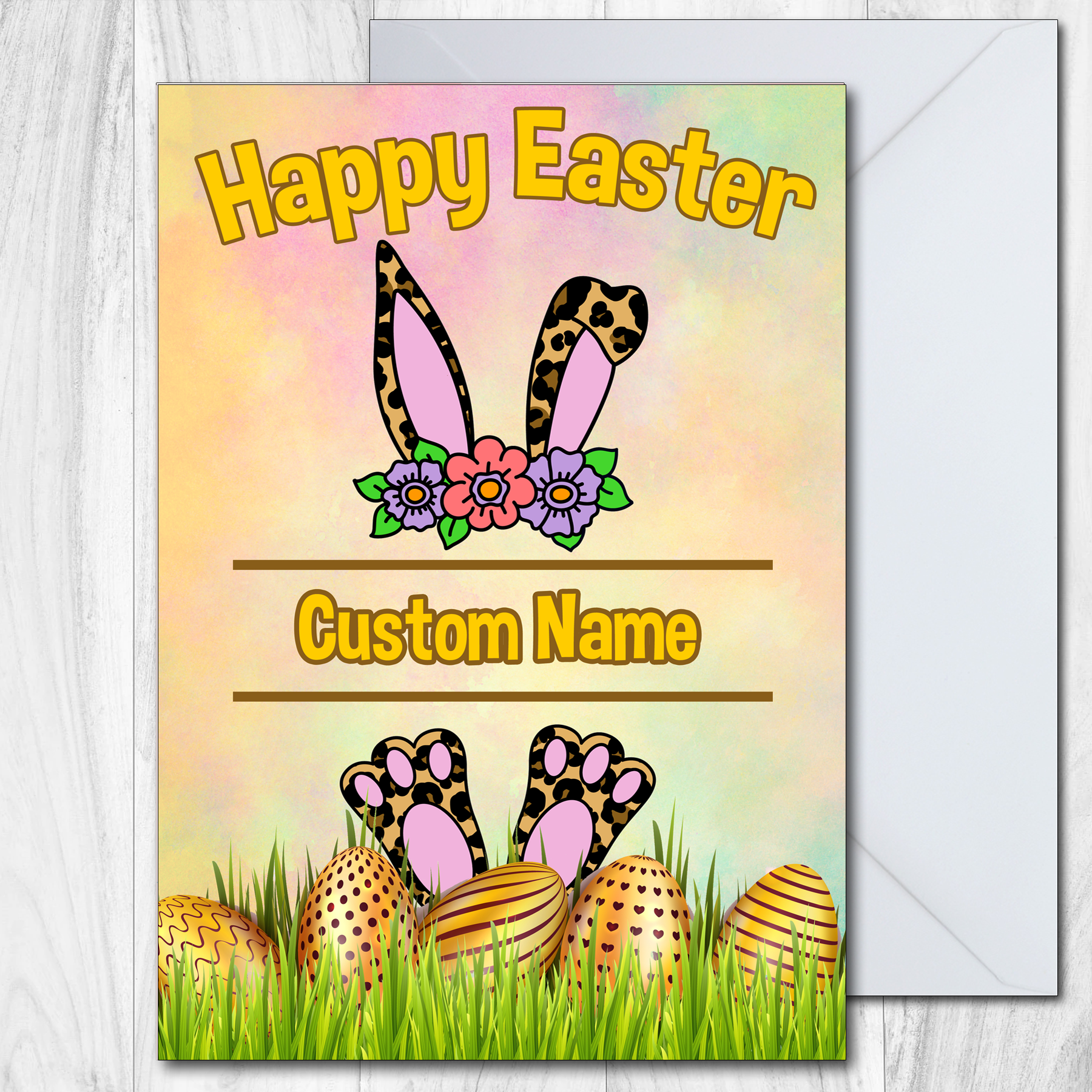 Personalised Bunny Ears and Feet - Easter Card