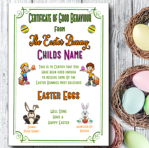 From the Easter Bunny Good Behaviour Personalised Certificate