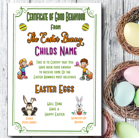 From the Easter Bunny Good Behaviour Personalised Certificate