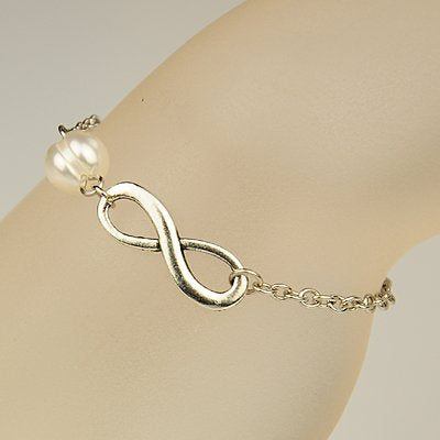 Tibetan Style Infinity Link and Pearl Bracelets