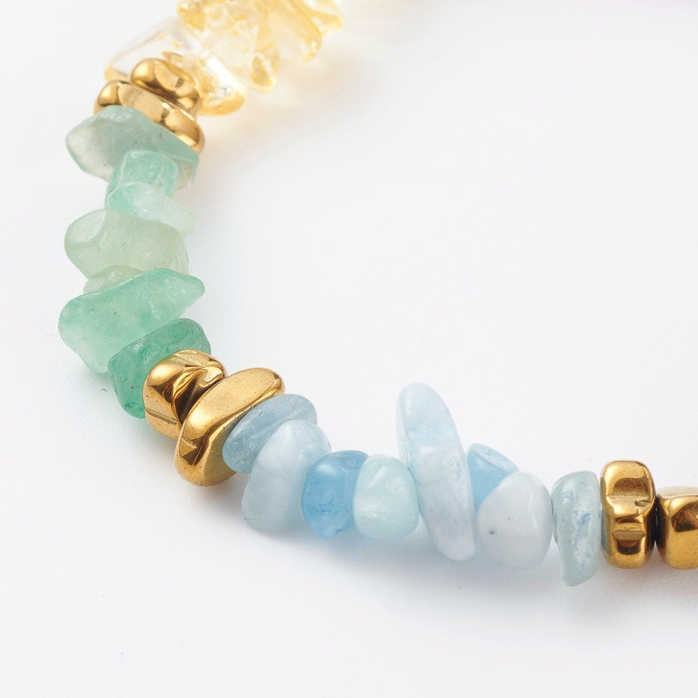 Golden Chips And Crystal Gemstone Bracelet Chakra Natural Stretch Reiki