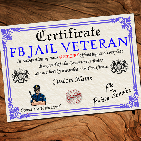 FB Jail Veteran Personalised Certificate