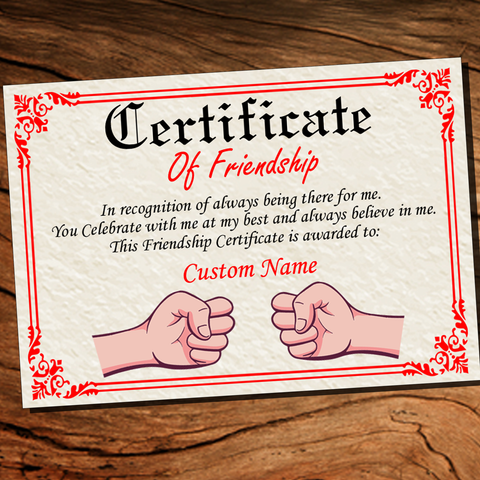 Personalised Friendship Certificate a Gift for Every Friend