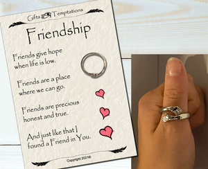 Friendship Hug Adjustable Ring, Think of You, Letter Box Hug Gift or Present Friends