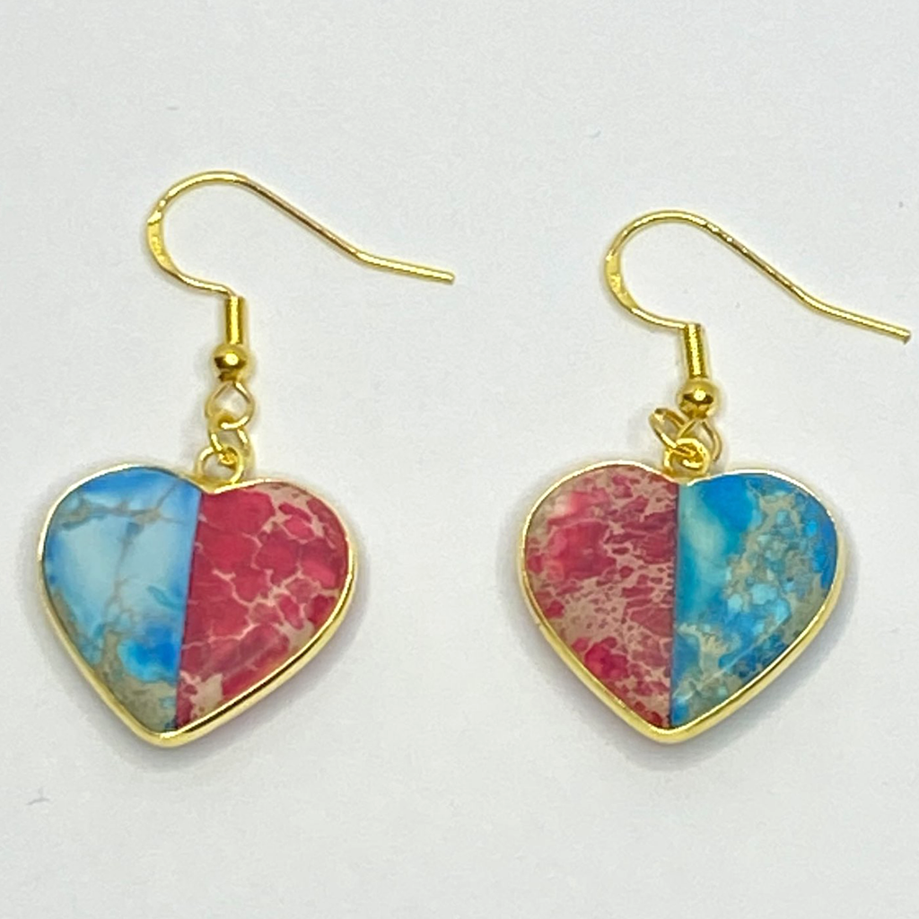 Imperial Jasper and Regalite Heart Drop Earrings