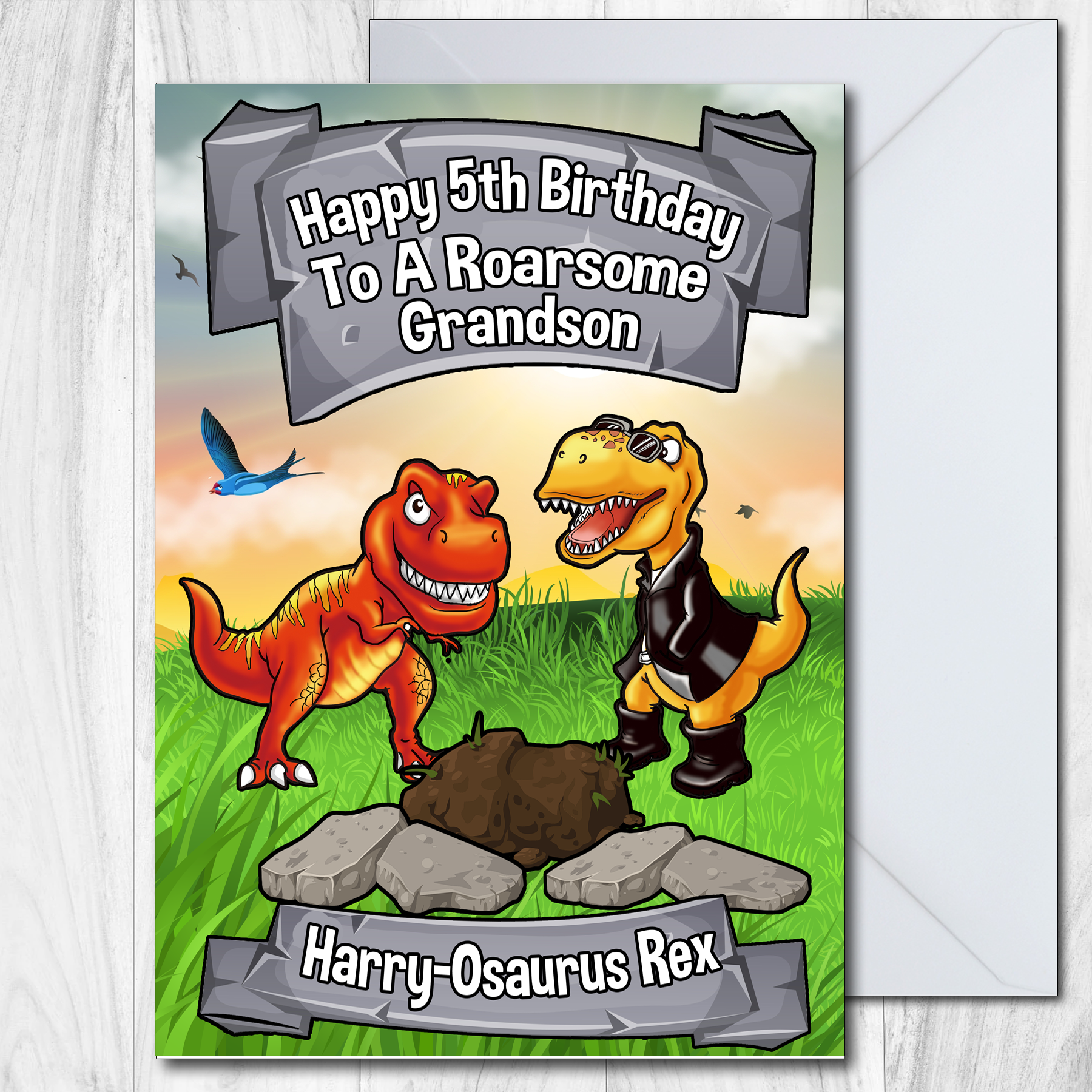 Boys Birthday Card Personalised Dinosaur 1st, 2nd, 3rd, 4th, 5th Son Grandson Brother Nephew