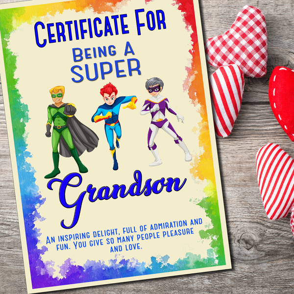 Certificate Grandson Granddaughter Birthday Gift Print Superhero or Unicorn Princess