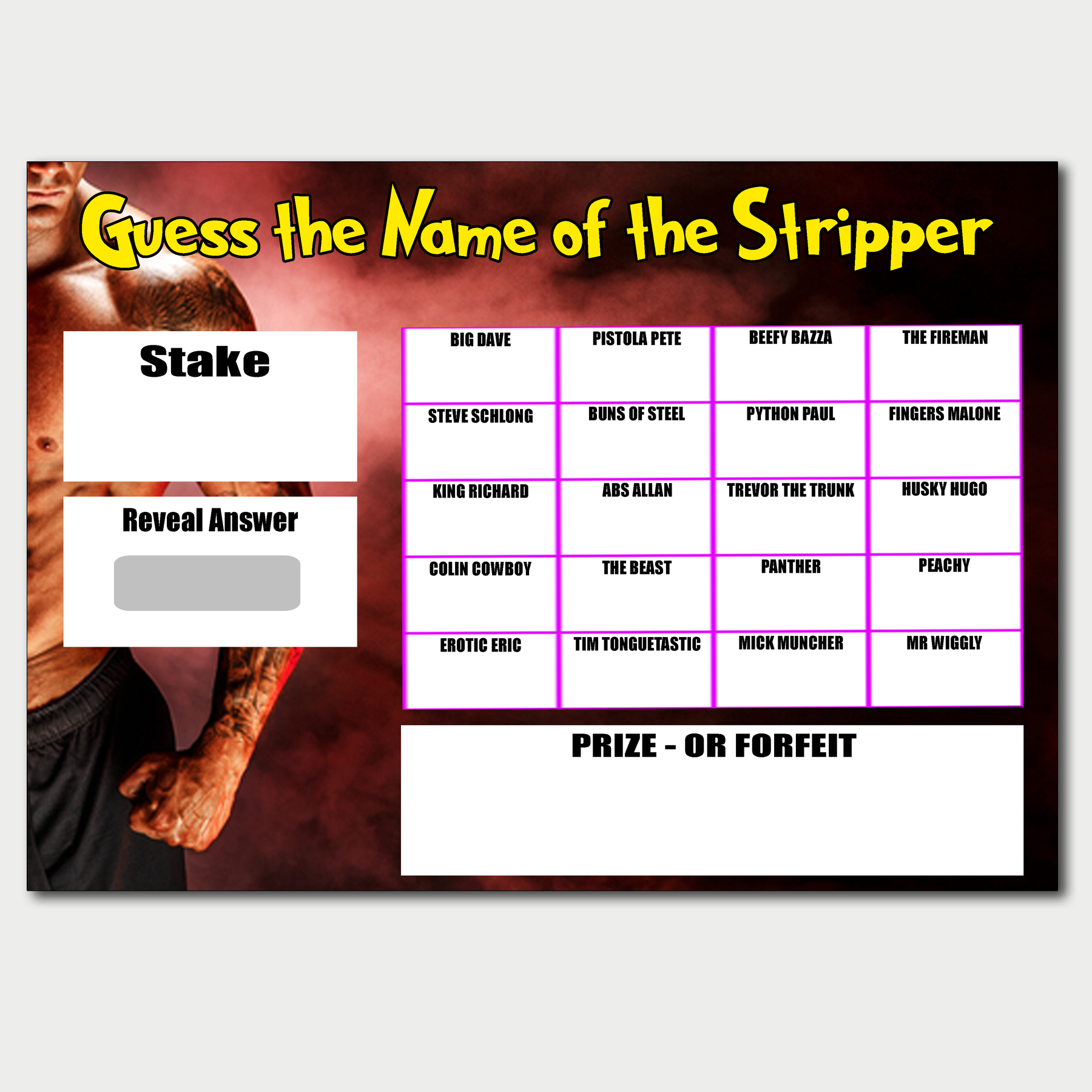 Guess the Name of the Stripper Fundraising Game Hen Party With Forfeit A4