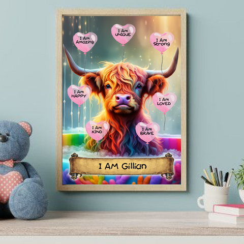 Positive Affirmation Personalised I Am Amazing Prints Highland Cow Prints