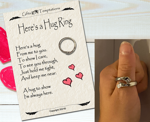 Hug from me to You Adjustable Ring, Think of You, Letter Box Hug Gift or Present