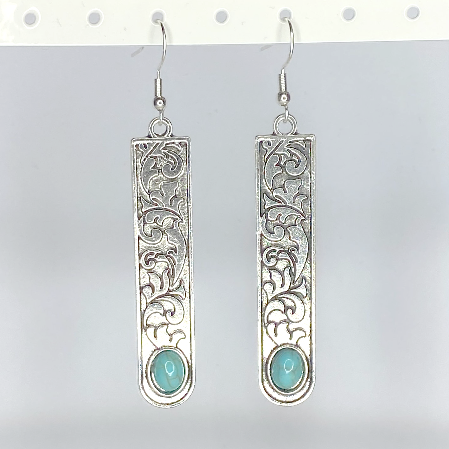 Turquoise Bar Drop Earrings Girlfriend Fiance Wife Gift