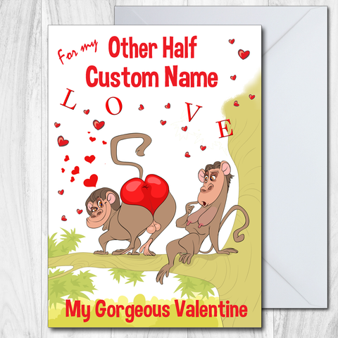 MONKEY LOVE OTHER HALF VALENTINES DAY CARD PERSONALISED