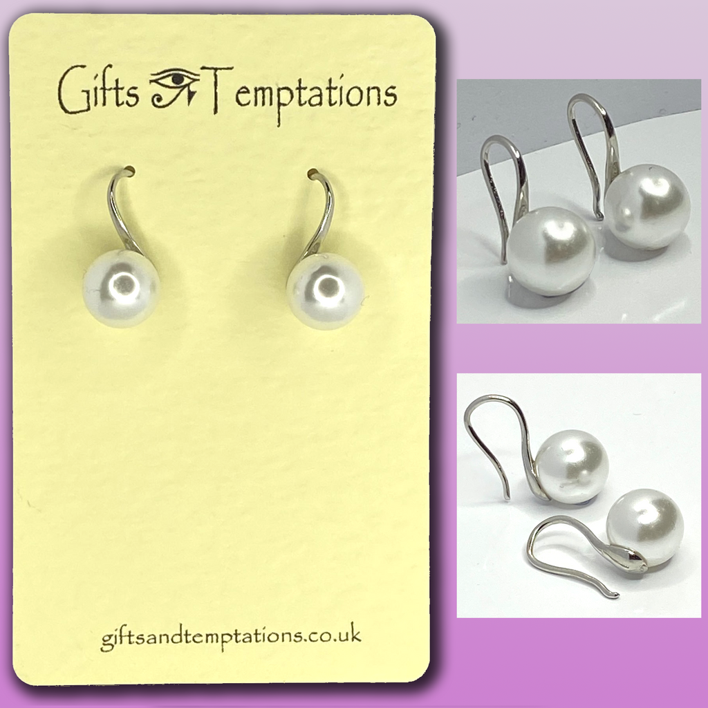 Silver Faux Pearl Tear Drop Earrings