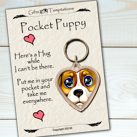 Pocket Puppy, cute animal gift, thinking of you, letterbox hug, Keyring