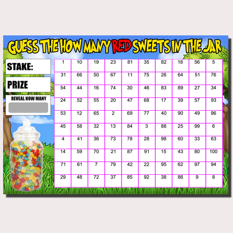 Charity Fundraising Game Summer Fete Fayre A4 Guess How Many Sweets RED