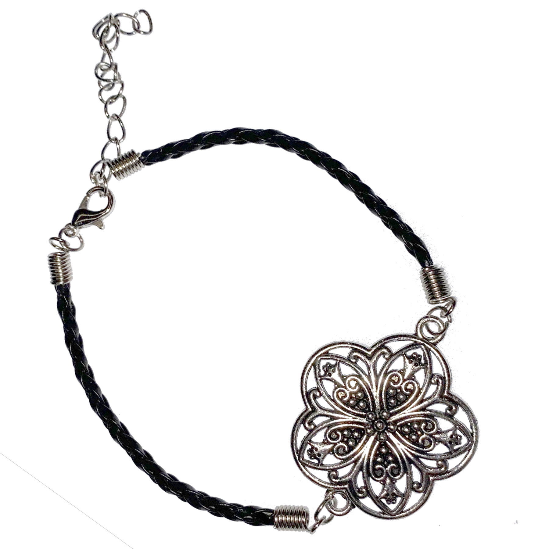 Tibetan Silver Celtic Rose Leather Bracelet for Mum, Daughter, Sister