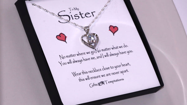 To My Sister Boxed Heart Message Necklace