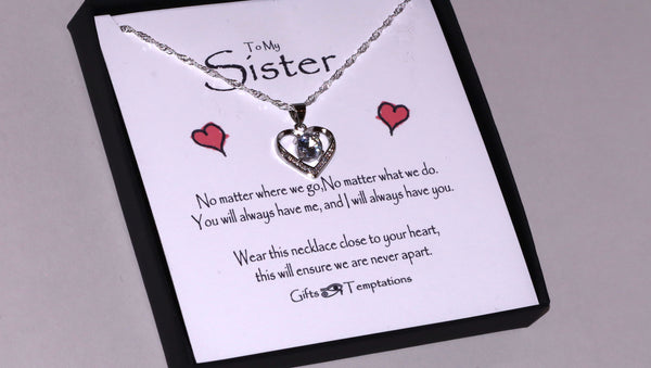 To My Sister Boxed Heart Message Necklace