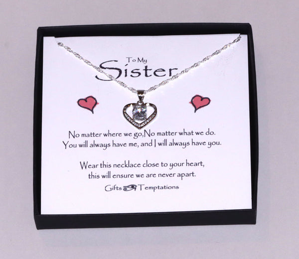 To My Sister Boxed Heart Message Necklace