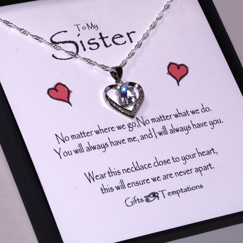 To My Sister Boxed Heart Message Necklace
