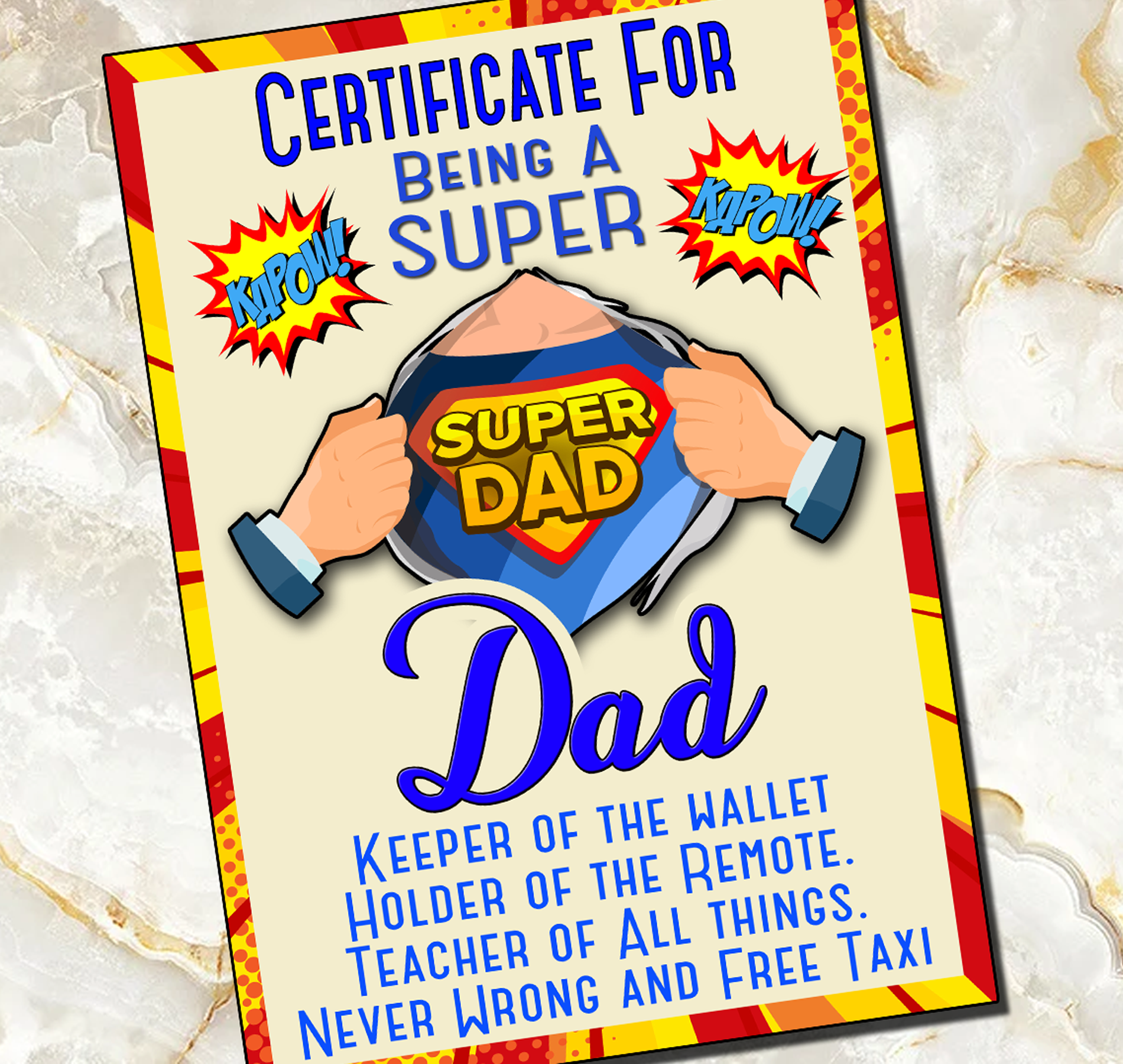 Dad Fathers Day SuperDad Birthday Gift Certificate
