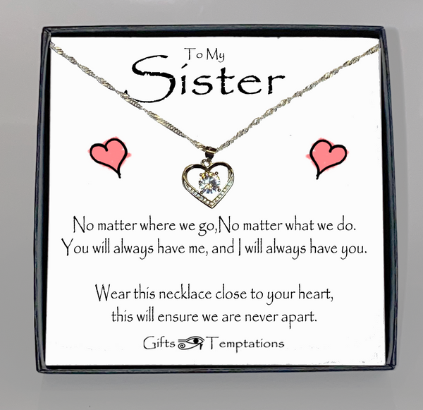 To My Sister Boxed Heart Message Necklace