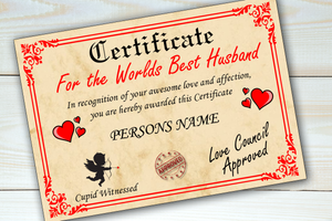 Worlds Best - Boyfriend Girlfriend Husband or Wife Certificate