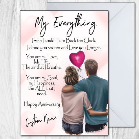 Anniversary Card Wife or Husband Personalised My Everything Young Couple